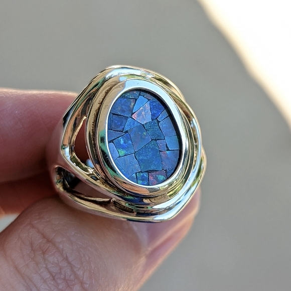 Whitney Kelly sterling silver 925 blue mosaic opal oval ring - Picture 4 of 6